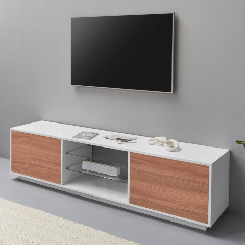 TV-bänk 180cm vardagsrum design vit och trä Dover Wood