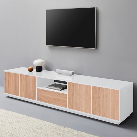 TV-bänk modern design vit och trä 220cm vardagsrum Aston Wood Kampanj