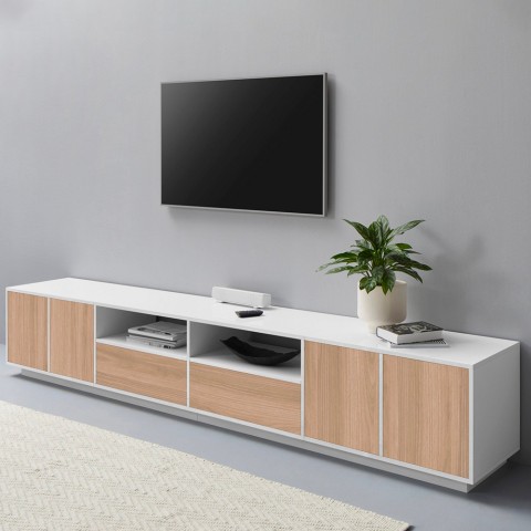 TV-bänk modern design vardagsrum  260cm vit och trä Breid Wood Kampanj