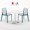 Kvadratiskt Bord 70x70 cm Och 2 Färgade Transparenta stolar Caffè Kampanj