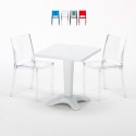 Kvadratiskt Bord 70x70 cm Och 2 Färgade Transparenta stolar Caffè Egenskaper