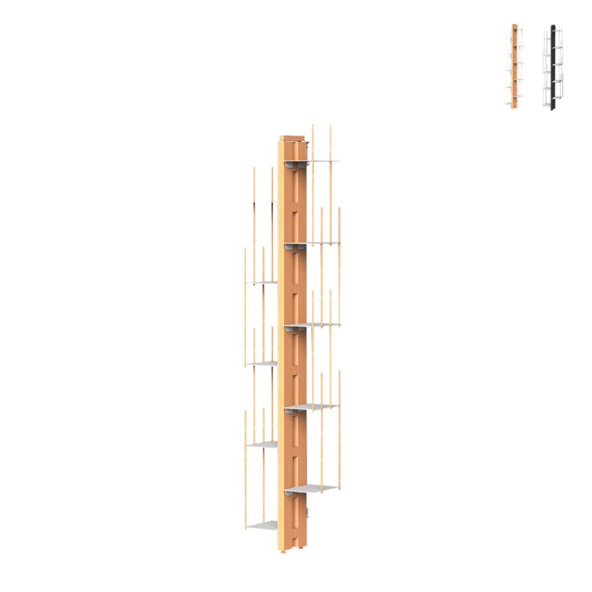 Hög och smal bokhylla vertikal h150cm i trä 10 hyllplan Zia Veronica WMH Kampanj