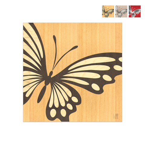 Tavla i trä med inläggningar 75x75cm modern design Butterfly Kampanj