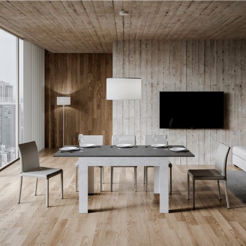 Utdragbart matbord 90x120-180cm grå vitt Bibi Mix BA Kampanj