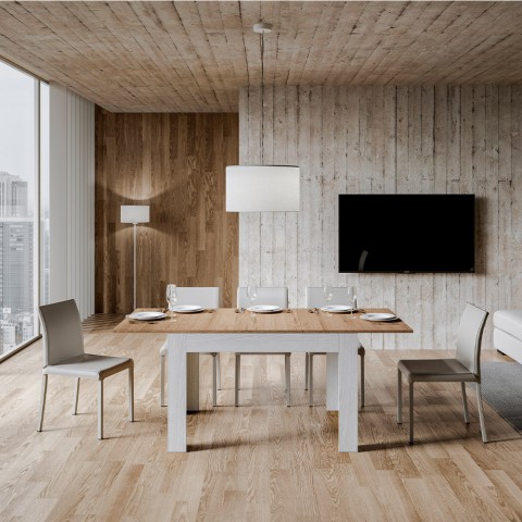 Utdragbart modernt matsalsbord  90x120-180cm vitt och trä Bibi Mix BQ