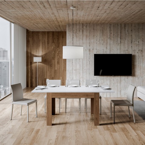 Utdragbart matbord 90x120-180cm vitt och trä Bibi Mix QB