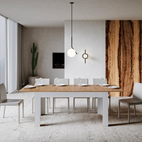 Modernt utdragbart köksbord 90x160-220cm vitt och trä Bibi Mix BQ Kampanj