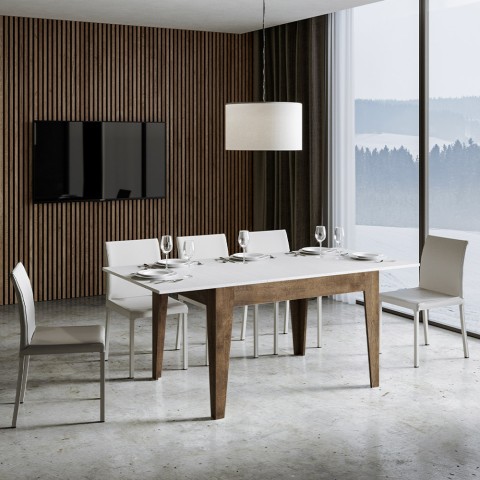 Modernt utdragbart matbord 90x120-180cm vitt och valnötsträ Cico Mix NB