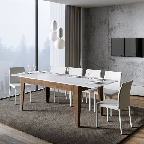 Modernt utdragbart matbord 90x160-220cm vitt och valnötsträ Cico Mix NB Kampanj