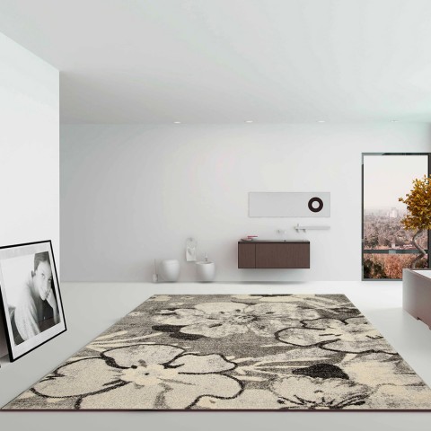 Rektangulär matta modern design vardagsrum kontor Art Flower Grey Kampanj