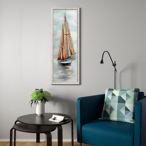 Handmålad segelbåtsbild på duk 30x90cm med ram Z421