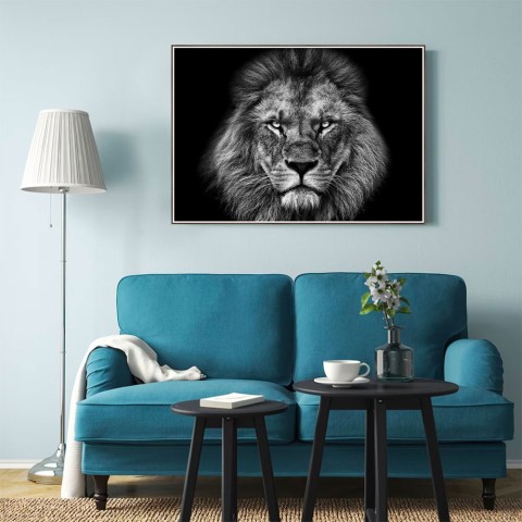 Svart och vitt lejon fototryck bildram 70x100cm Unika 0028