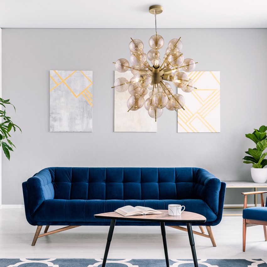 Modern design vardagsrum ljuskrona med blåsta glaskulor Bolla Maytoni Kampanj