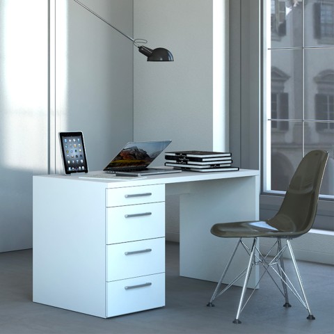 Modernt vitt skrivbord 4 lådor kontor hemmakontor 110X60 KimDesk WS Kampanj