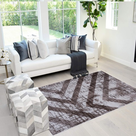 Rektangulär vitbrun matta med geometrisk design vardagsrum Double MAR009
