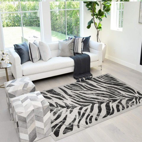 Modern rektangulär matta med svart grått zebramönster Double GRI006