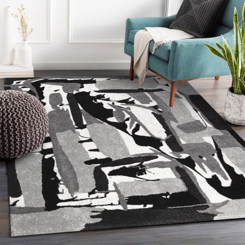 Modern svart vit grå abstrakt mönster rektangulär matta GRI227 Kampanj