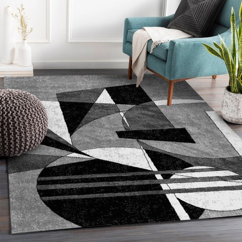 Rektangulär matta med modern geometrisk design grå vit svart GRI229