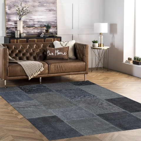 Modern blå rektangulär matta för matsal och sovrum TUBL01