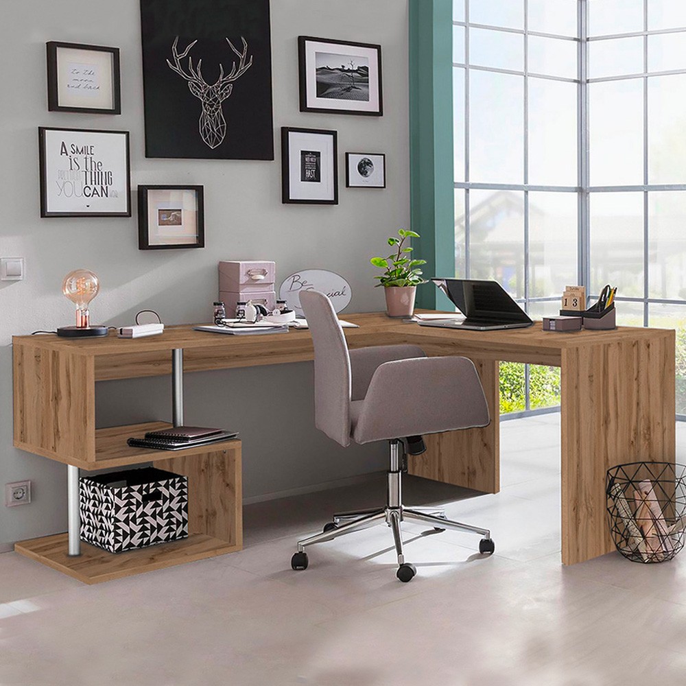 Modernt hörnskrivbord i trä 160/180cm studio kontor Vilnis WD