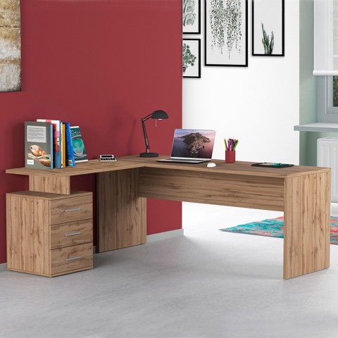 Modernt hörnskrivbord i trä med 3 lådor kontor New Selina WD Kampanj