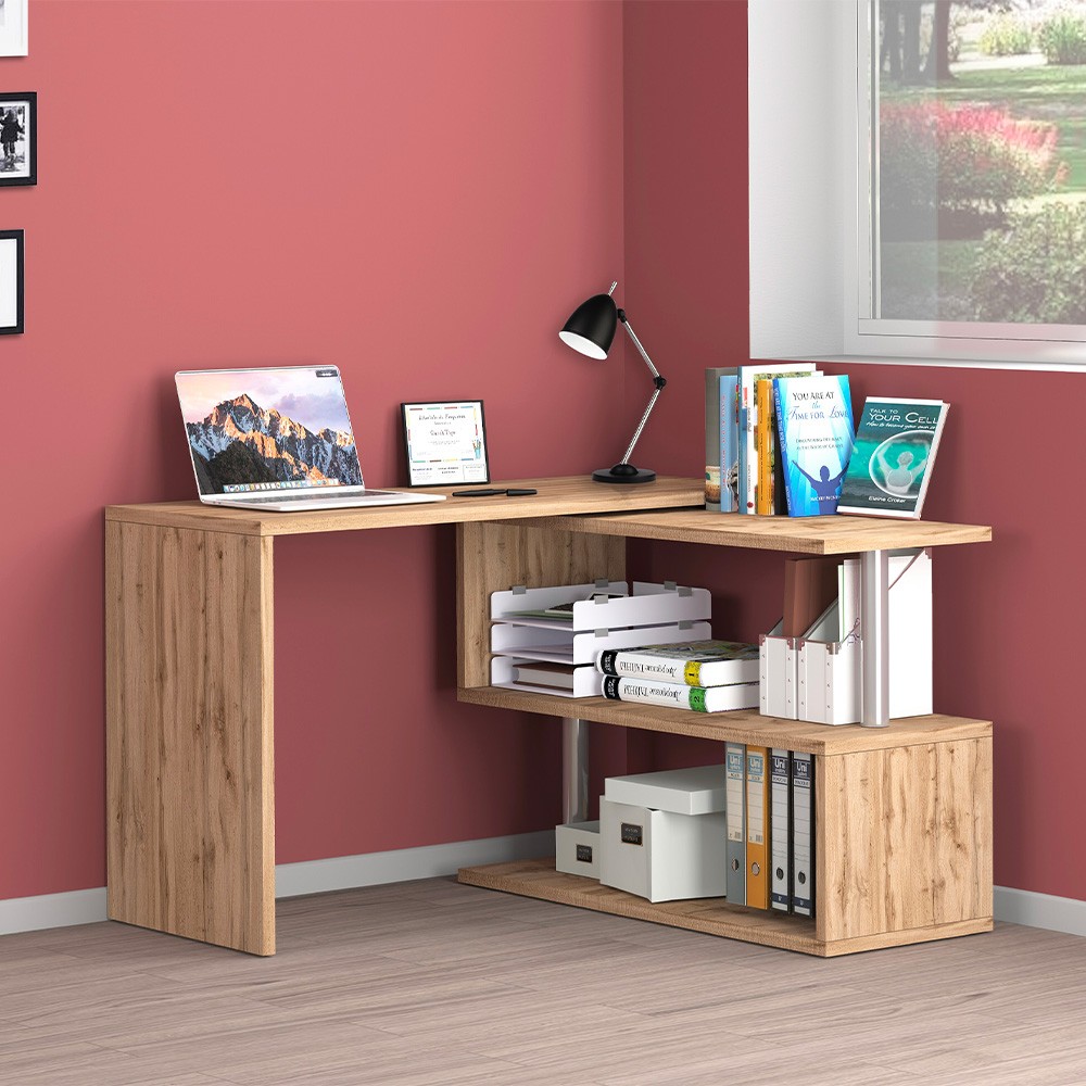 Hörnskrivbord i trä med 2 hyllplan för kontor svängbar design Volta WD