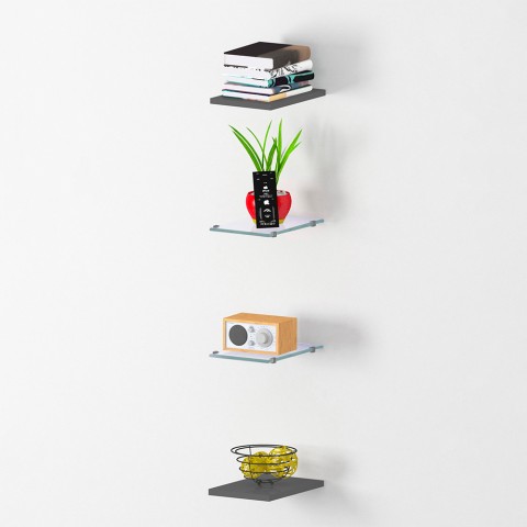 Set med 4 moderna hyllor i glas och svart färg vardagsrum Note Wall Kampanj