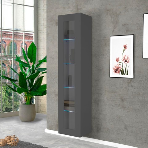 Modernt svart vitrinskåp med dörr 4 glashyllor Note Vidrio Kampanj