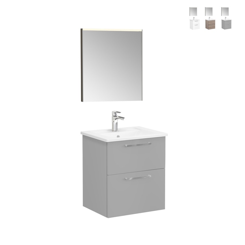 Nedhängt badrumsskåp 60cm tvättställ 2 lådor LED-spegel Root VitrA S Försäljning