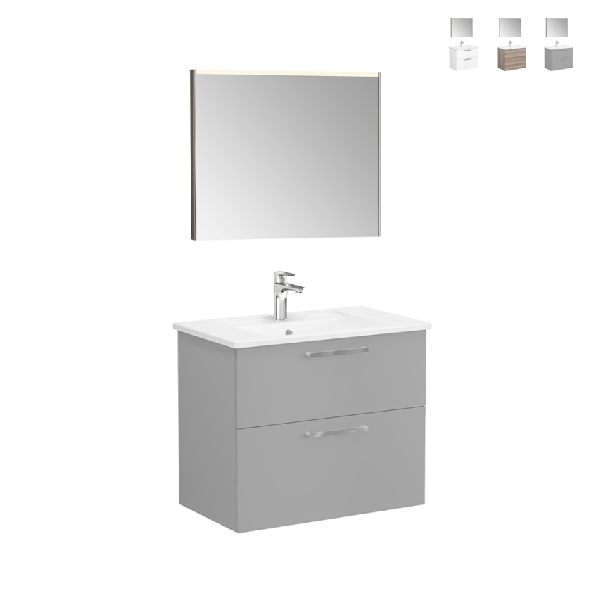 Nedhängt badrumsskåp 80cm tvättställ 2 lådor LED-spegel Root VitrA M Försäljning