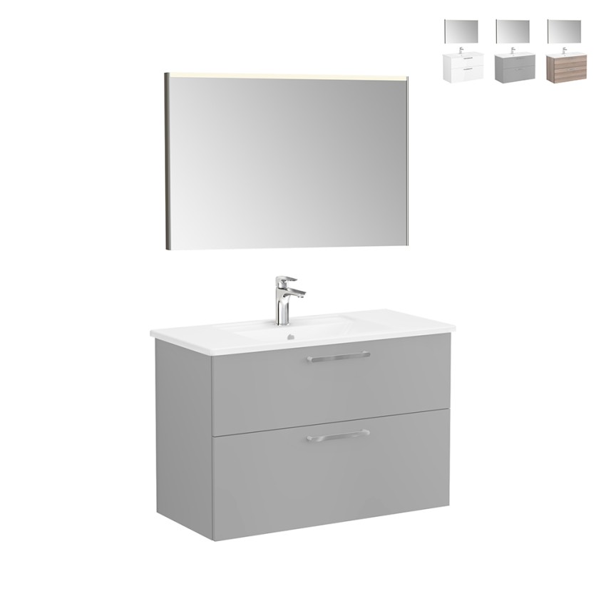 Nedhängt badrumsskåp 100cm tvättställ 2 lådor LED-spegel Root VitrA L Försäljning