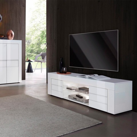 Glansig vit TV-bänk med 2 dörrar 180cm modern design Grande Easy Kampanj