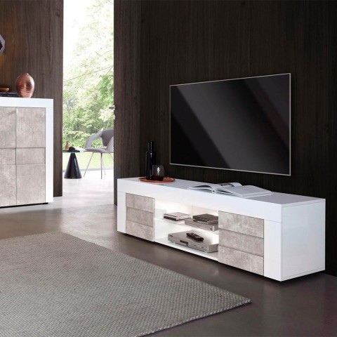 Modern TV-bänk 2 dörrar 180cm vit och grå Wireburn Grande Easy Kampanj