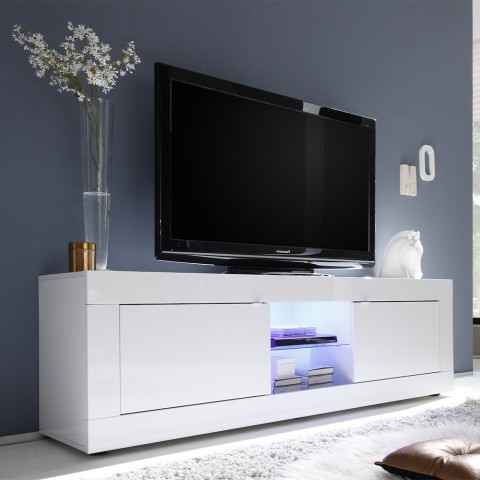Blank vit modern TV-bänk för vardagsrum 2 dörrar Nolux Wh Basic Kampanj
