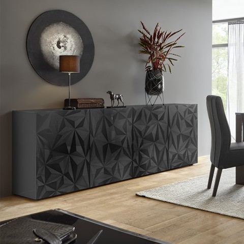 Sideboard 241 cm 4 dörrar Modern design glänsande grå skänk Prisma Rt XL Kampanj