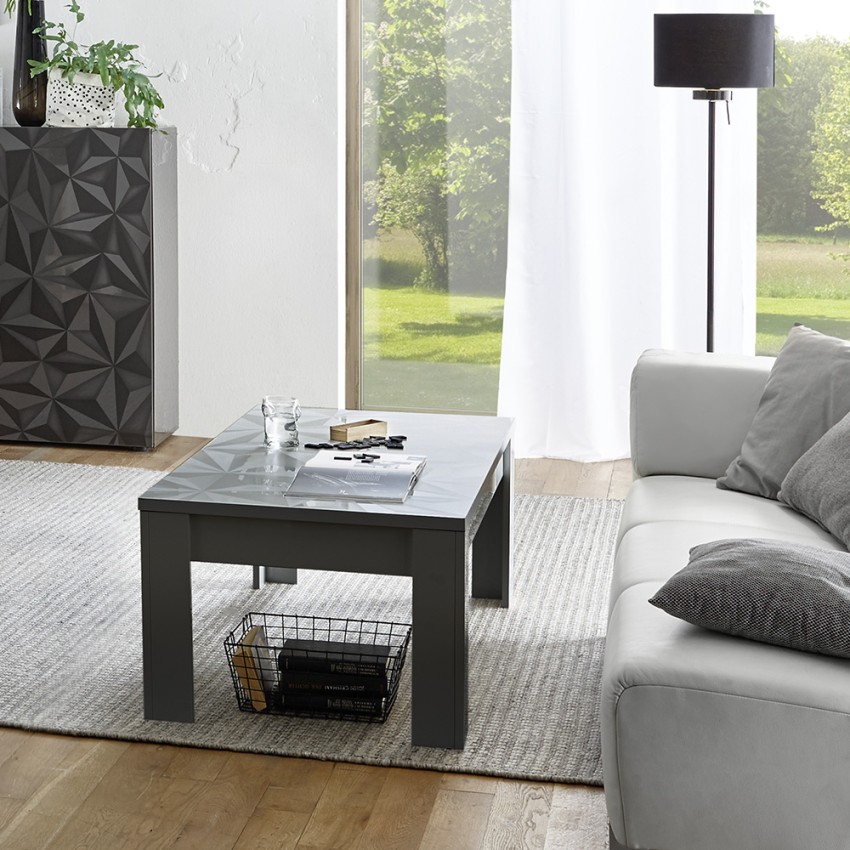 Lågt soffbord 65x122cm glänsande grått modernt Lanz Prisma Kampanj