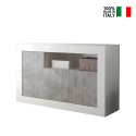 Modernt Sideboard vardagsrumsskänk 3 dörrar 138cm blank vit och cement Doppel MBC Försäljning