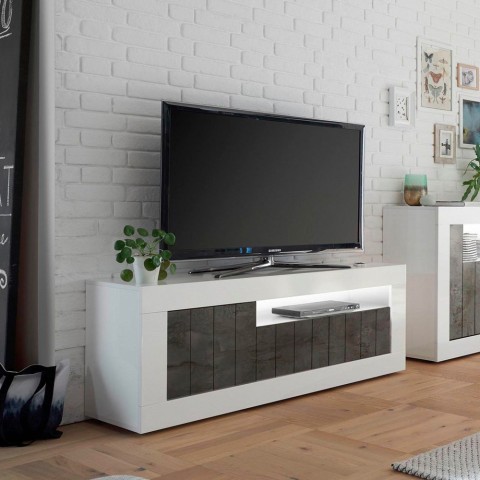 Modern design TV-bänk 138cm 3 dörrar glansig vit och svart Jaor BX Kampanj