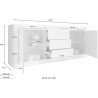 Sideboard 2 dörrar 3 lådor blank vit cementgrå skänk 210cm Tribus BC Basic Egenskaper