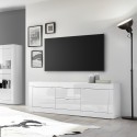 Modern TV-bänk 2 dörrar 2 lådor 210cm vit högglans Visio Wh Rabatter