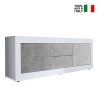 TV-bänk 210cm 2 dörrar 2 lådor blank vit och betong Visio BC Försäljning