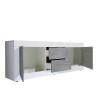 TV-bänk 210cm 2 dörrar 2 lådor blank vit och betong Visio BC Rea