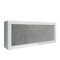 Sideboard 2 dörrar 3 lådor blank vit cementgrå skänk 210cm Tribus BC Basic Erbjudande