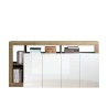 Sideboard vardagsrum skänk 184cm 4 dörrar glansig vit och trä Altea Wh Erbjudande