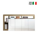 Sideboard vardagsrum skänk 184cm 4 dörrar glansig vit och trä Altea Wh Försäljning
