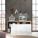 Sideboard vardagsrum skänk 184cm 4 dörrar glansig vit och trä Altea Wh Rabatter