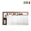 Sideboard vardagsrumsskänk 4 dörrar 207cm vit glansig och valnötsträ Cadiz MR Försäljning