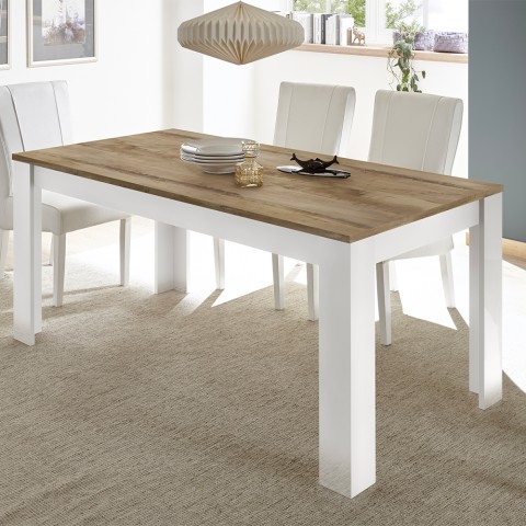 Modernt matbord 180x90cm glansigt vitt och trä Echo Basic. Kampanj