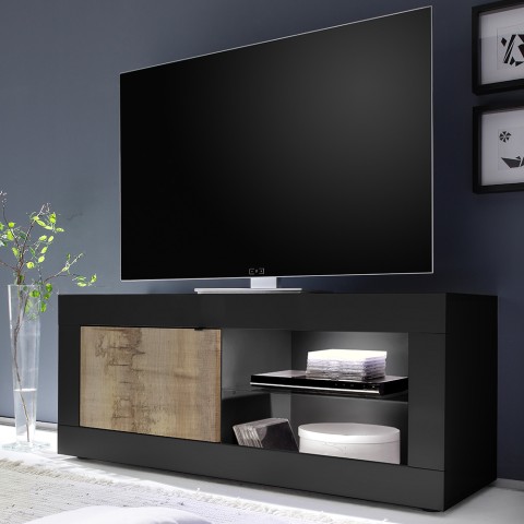 TV-bänk modern industriell svart trädesign 140cm Diver NP Basic Kampanj