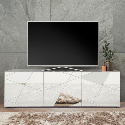 Modern TV-bänk med 3 dörrar 181cm glansig vit Brema WH Vittoria Kampanj